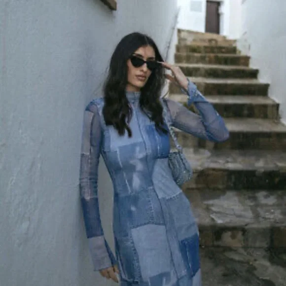 ZARA BLOGGERS FAV PATCHWORK WORK TULLE DRESS - Picture 7 of 14